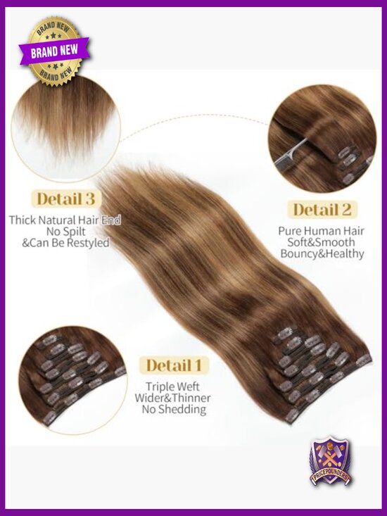 Clip in Real Human Hair Extensions 14 Inch 7pcs 130g Straight main image 4